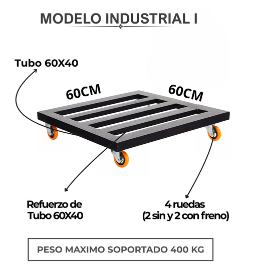Portador Industrial I / Porta Macetas Con Ruedas 60x60cm