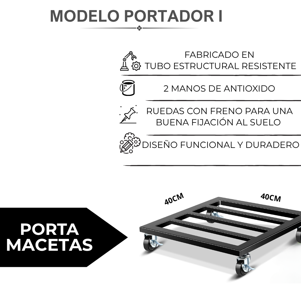 Portador Pro I / Porta Macetas Con Ruedas 60x60cm